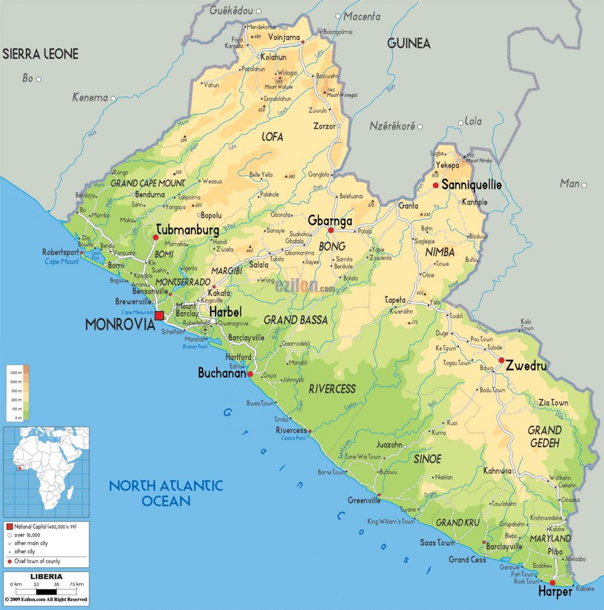 trase kat jeyografik la nan Liberya