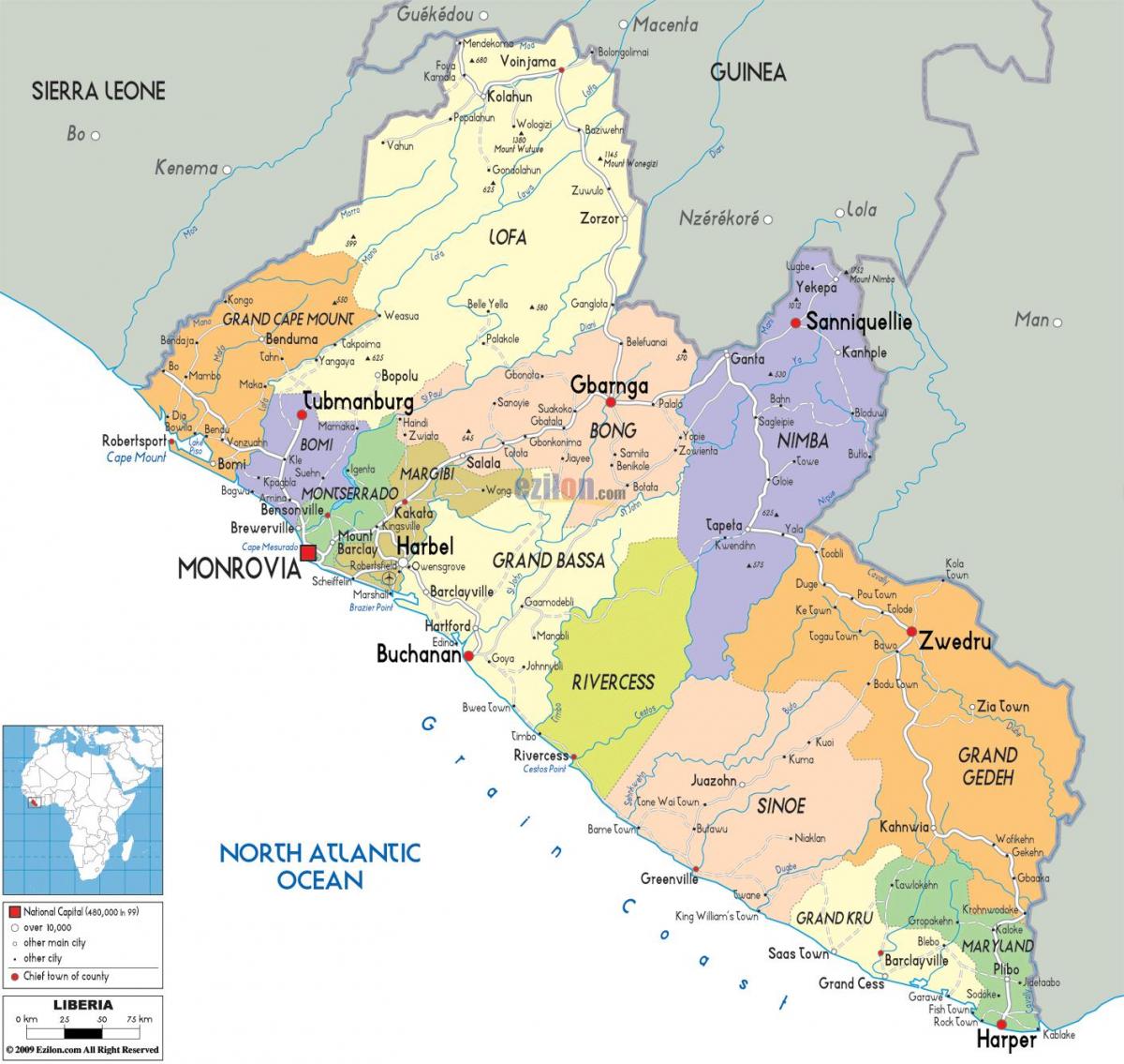 kat jeyografik nan peyi Liberya